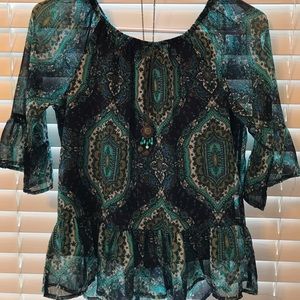 Speechless Teal Lace Blouse Size L (girl)